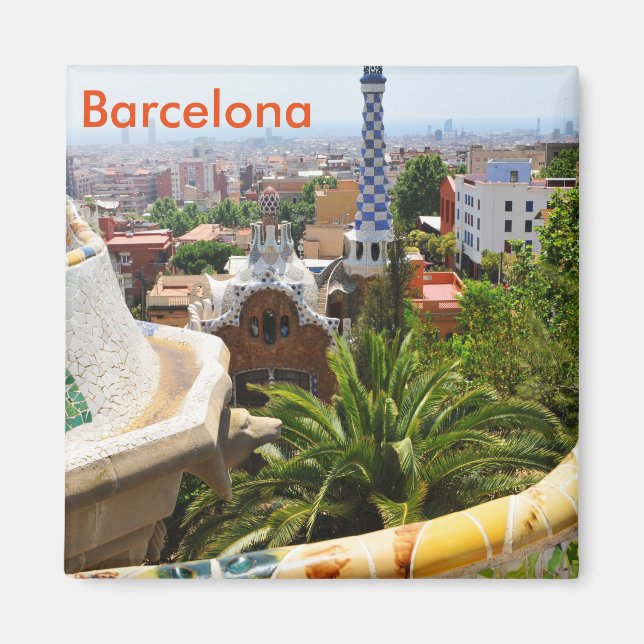 Park Guell i Barcelona, Spanien Magnet (Framsidan)