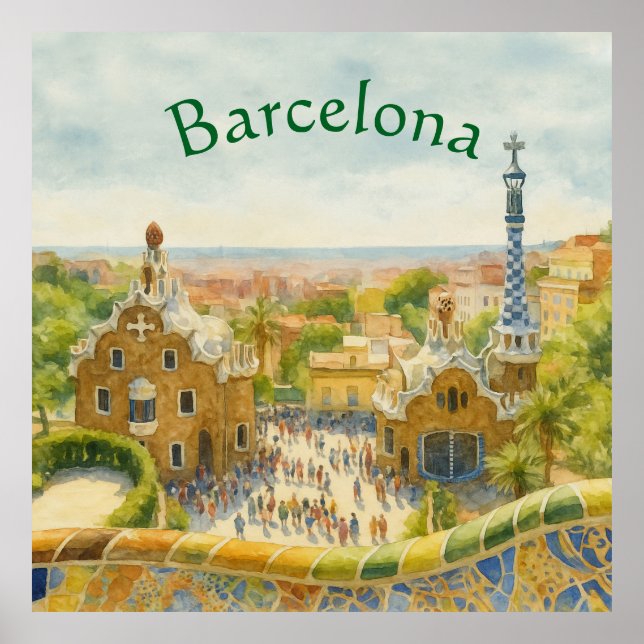 Park Güell i Barcelona, Spanien Poster (Framsidan)