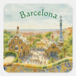 Park Güell in Barcelona, Spain Fyrkantigt Klistermärke