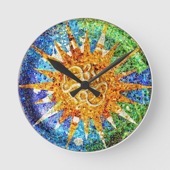 Park Guell mosaics Wall Clock Rund Klocka (Framsida)