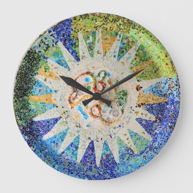Park Guell mosaics Wall Clock Stor Klocka (Framsida)