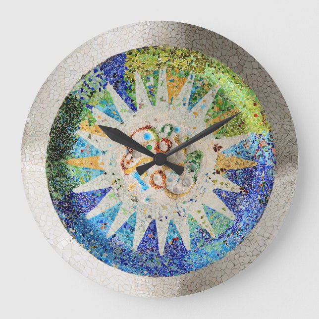 Park Guell mosaics Wall Clock Stor Klocka (Framsida)