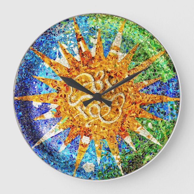 Park Guell mosaics Wall Clock Stor Klocka (Framsida)