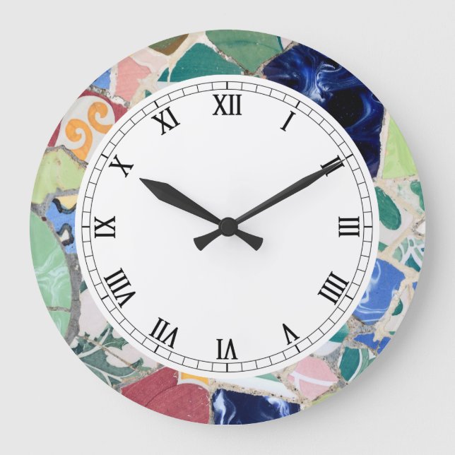 Park Guell mosaics Wall Clock Stor Klocka (Framsida)