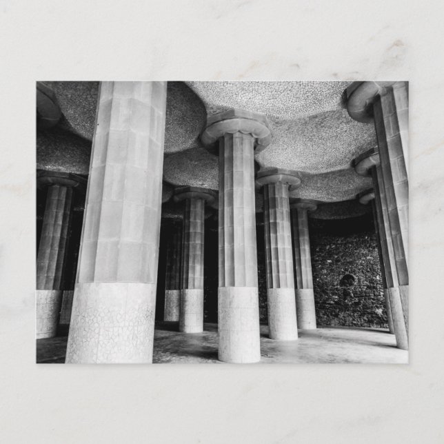 Park Güell of Antonio Gaudi in Barcelona bnw-foto Helg Vykort (Framsida)
