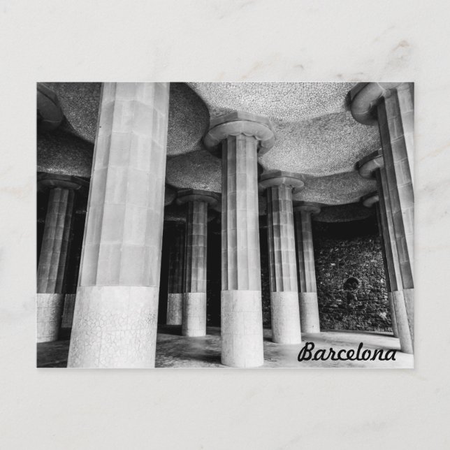 Park Güell of Antonio Gaudi in Barcelona bnw-foto Vykort (Framsida)
