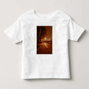 Park på en dimmig natt dekorerad för jul t-shirt
