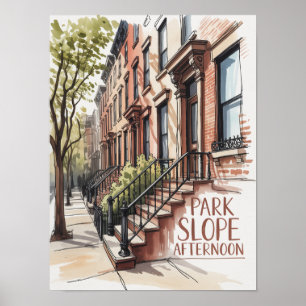 Park Slope Eftermiddag Brownstone Akvarell Poster