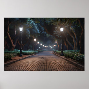 Park Väg by Lamplight - Serene Evening Poster