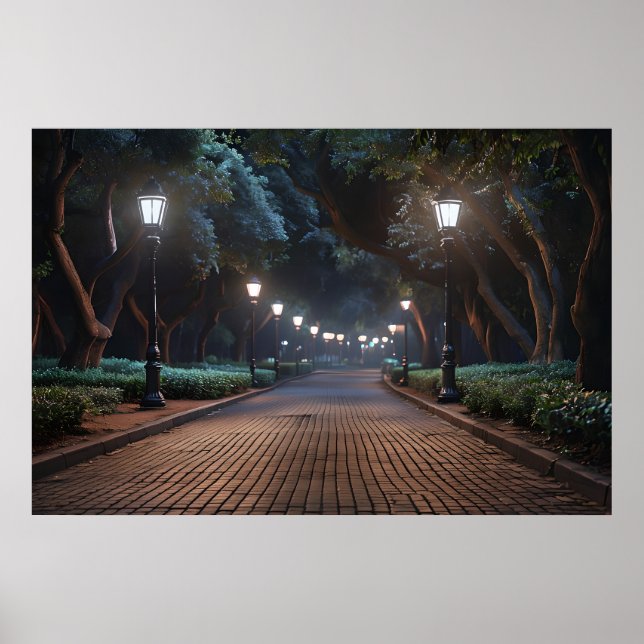 Park Väg by Lamplight - Serene Evening Poster (Framsidan)