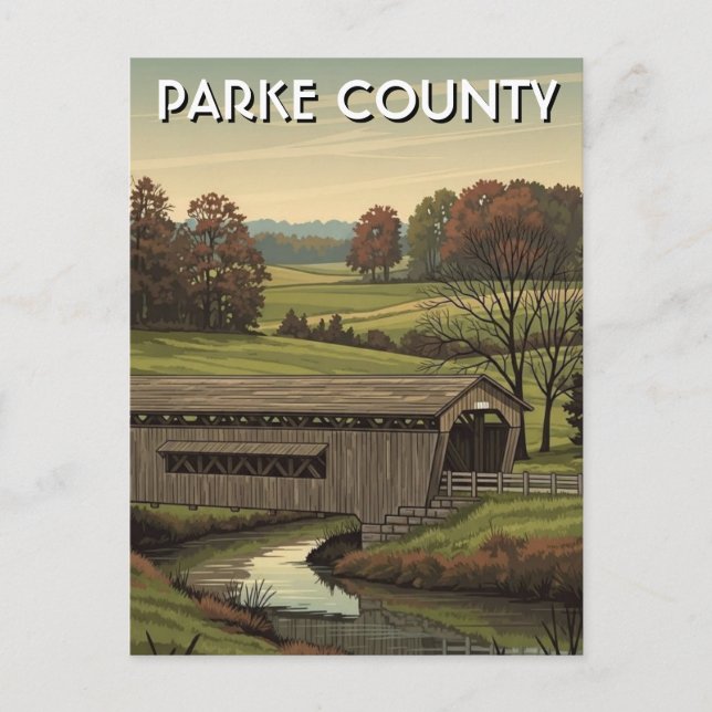Parke County Indiana Överbyggd Bro Vykort (Framsida)