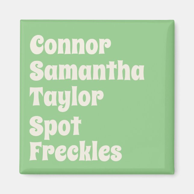 Parkellfamilj och husdjur, namn-kylskåp magnet (Framsidan)