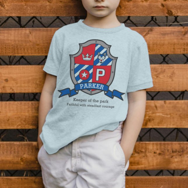 Parker boys namn och vapensköld blue röd hund t shirt (Skapare uppladdad)