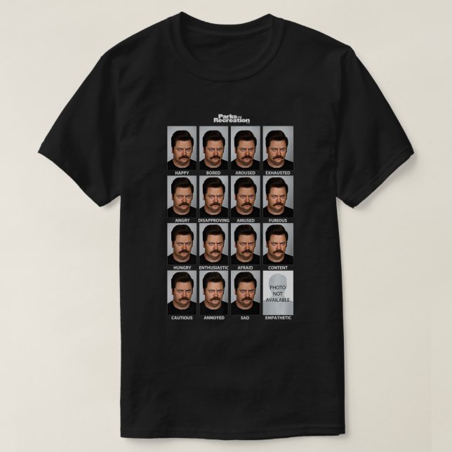 Parker & Recretion Många Ansikte av Ron Premium T Shirt (Design framsida)