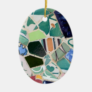 Parkera den ovala prydnaden för Guell mosaik Julgransprydnad Keramik