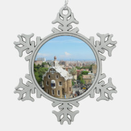 Parkera Guell i Barcelona Snöflinga Pewter Julgransprydnad