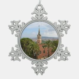 Parkera Guell i Barcelona Snöflinga Pewter Julgransprydnad