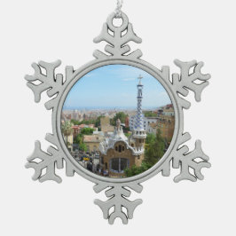 Parkera Guell i Barcelona Snöflinga Pewter Julgransprydnad