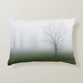 Parkera täckt med tjockt dimma på en kall vinter prydnadskudde