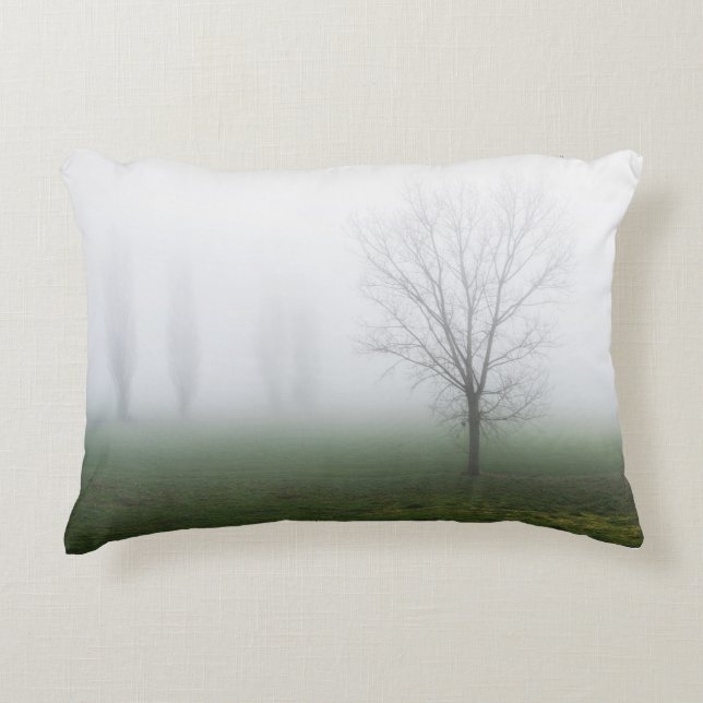 Parkera täckt med tjockt dimma på en kall vinter prydnadskudde (Framsidan)