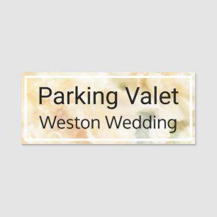 Parkera Valet Bröllop Vit ros magnetbakåt Namnbricka