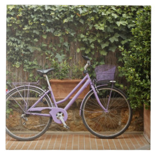 Parkerad cykel, Pienza, Italien, Toscana Kakelplatta