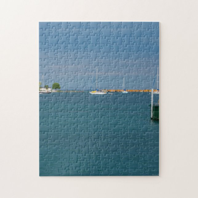 Parkerad vid Mackinac Harbor Jigszle Puzzle Pussel (Vertikal)
