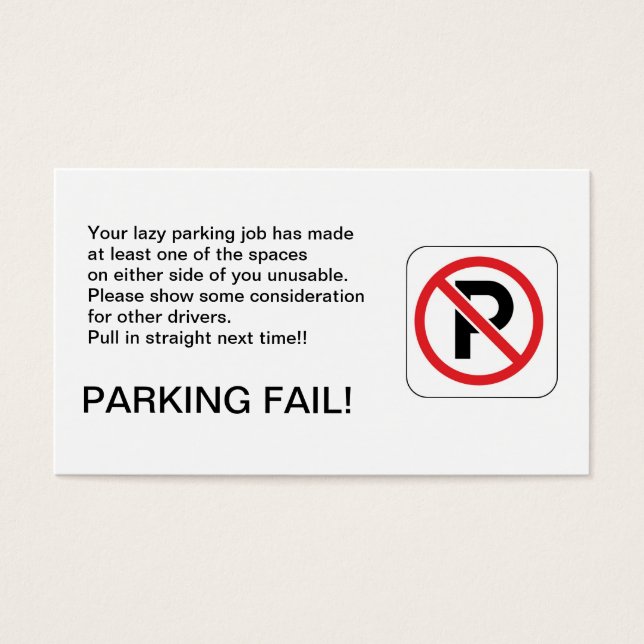 PARKERINGEN MISSLYCKAS! VISITKORT (Framsidan)