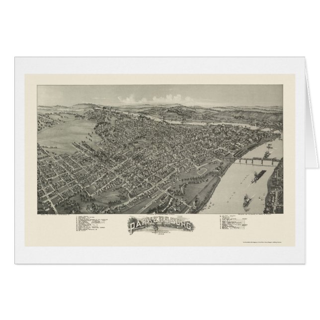 Parkersburg panorama- karta för WV - 1899 Hälsningskort (Framsidan Horizontal)