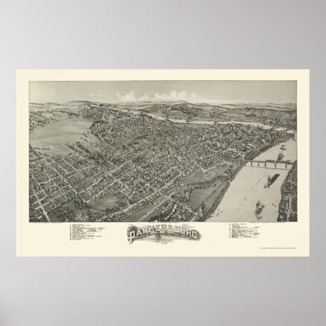 Parkersburg, WV Panoramic Karta - 1899 Poster (Framsidan)