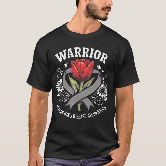 Parkinsons Disease Awareness Gray Ribbon Warrior  T Shirt (Framsida)