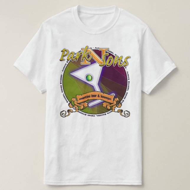 Parkinsons Martini Pub WCircle Shaken front T Shirt (Design framsida)