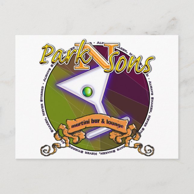 Parkinsons Martini Pub wCircle Shaken Vykort (Framsida)