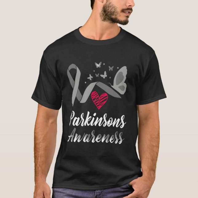 Parkinsons medvetenhet Butterflies Grått Ribbon Su T Shirt (Framsida)