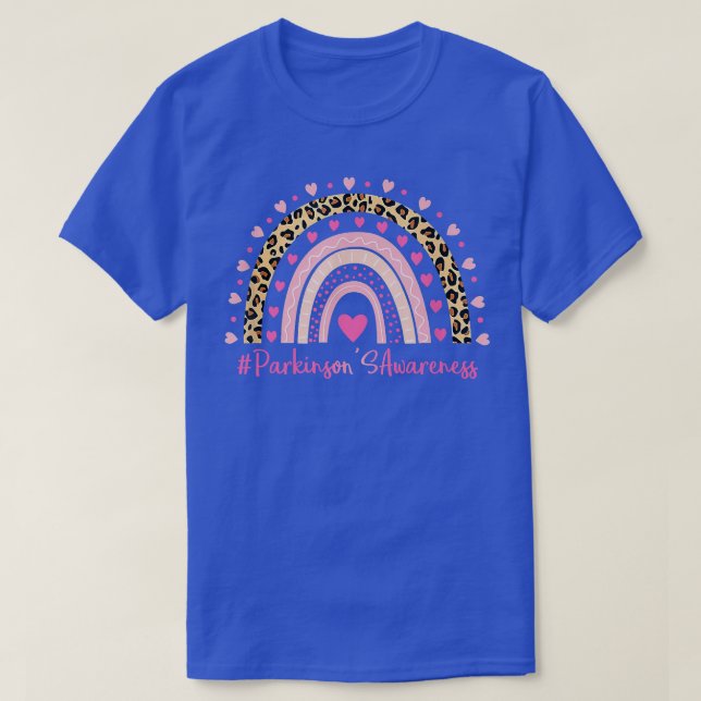 Parkinsons medvetenhet Rosa Heart Leopard Rainbow  T Shirt (Design framsida)