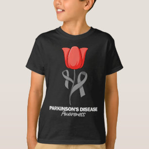 Parkinsons sjukdom medvetenhet april månad röd tul t shirt
