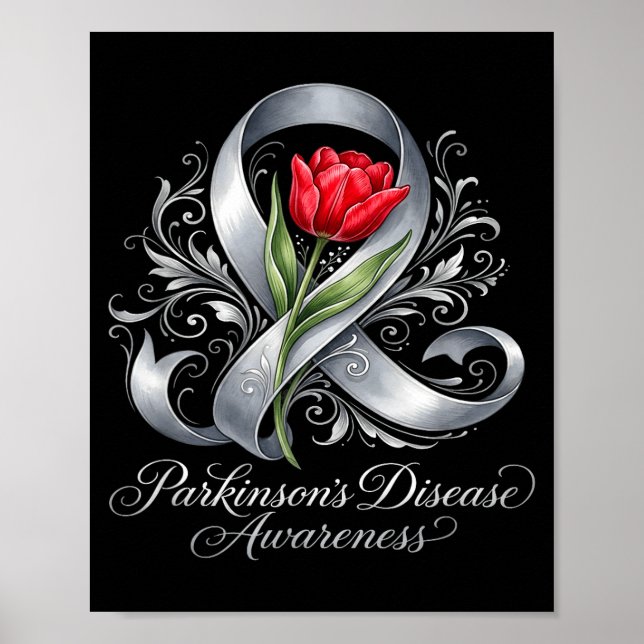Parkinsons sjukdom medvetenhet silverband och poster (Framsidan)