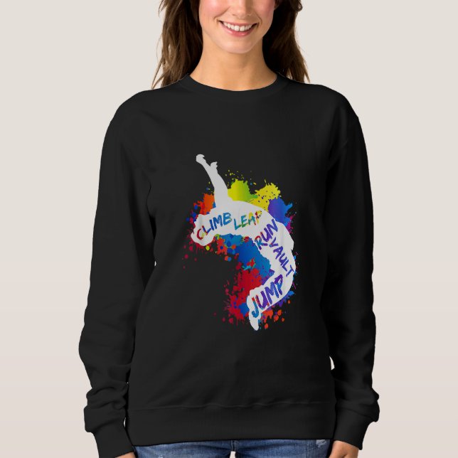 Parkour City Ninja Free Running Jump Leap Vault At T Shirt (Framsida)