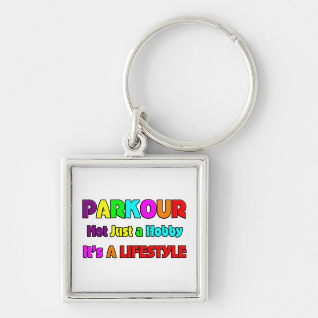 PARKOUR FYRKANTIG SILVERFÄRGAD NYCKELRING (Framsidan)