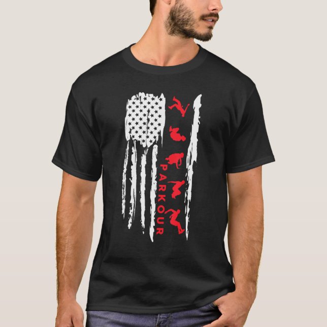 Parkour silhouette US flag graphic Parkour T Shirt (Framsida)