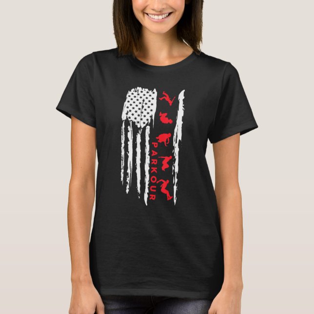 Parkour silhouette US flag graphic Parkour T Shirt (Framsida)