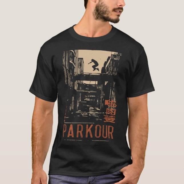 PARKOUR Urban Action Silhouette Poster | Retro T Shirt (Framsida)