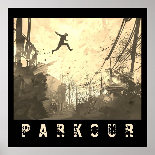 Parkour Urban Barstacle Course Modern Sepia Poster (Framsidan)