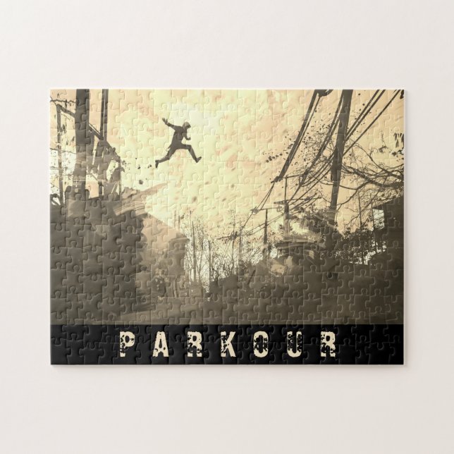 Parkour Urban Free Runing Free Styling Art Sepia Pussel (Horisontell)
