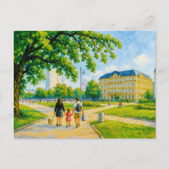 Parkpromenad i Warszawa - oljemålning med träd och Helg Vykort (Framsida)