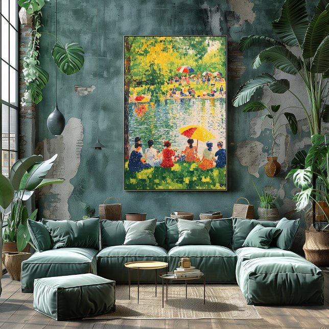 Parkscen i pointillism med livfulla sommarfärger poster (Skapare uppladdad)