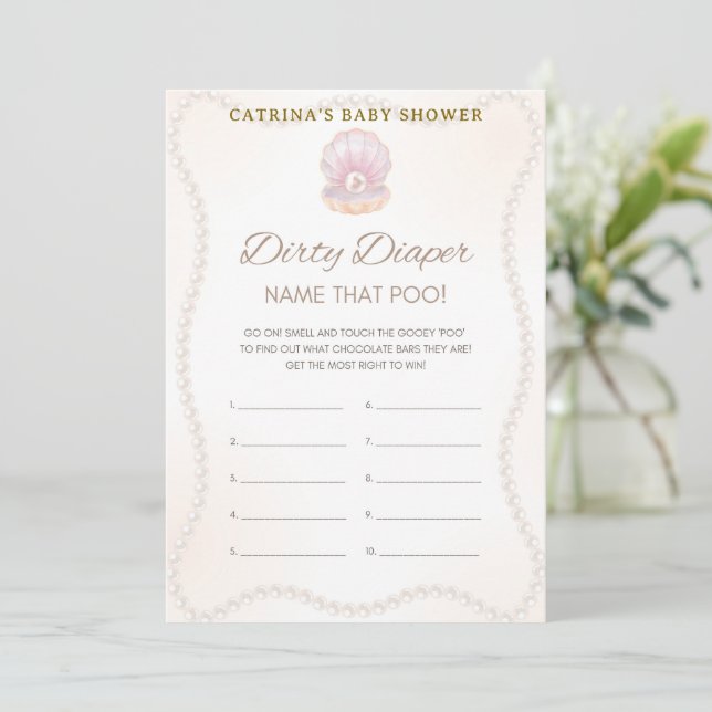 Pärla Baby Shower-spel - Redigerbart namn, 5x7 Inbjudningar (Stående Fram)