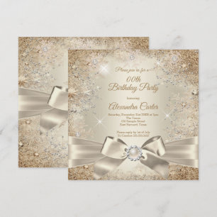Pärla Båg Beige Kräm Guld Snöflinga Party Inbjudningar
