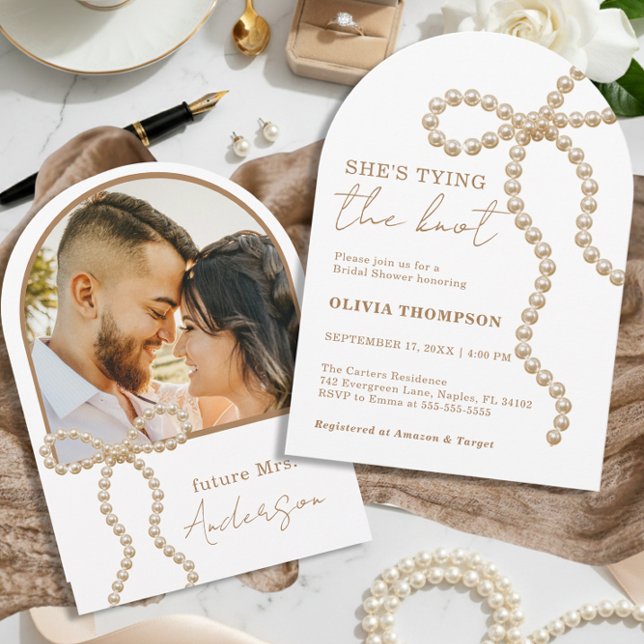 Pärla Bow för Lovar Knuten Valvbåge Bröllopsdusch Inbjudningar (Skapare uppladdad)