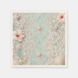 Pärla Broderi Aqua Under the Sea Blommig Festservi Pappersservett